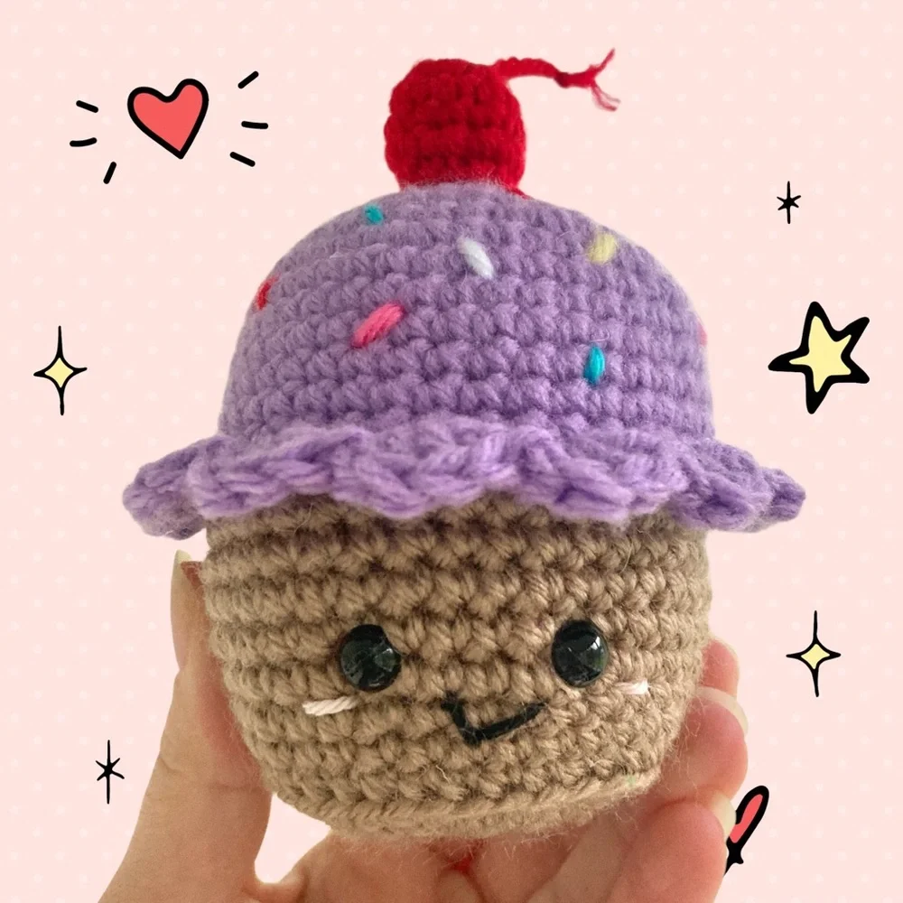 Crochet cupcake play rattle NWT handmade rattle color purple
